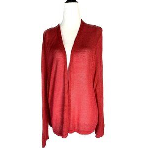 J. Jill Womens Love Linen Cardigan Sweater Coral Long Sleeve Open Front Knit